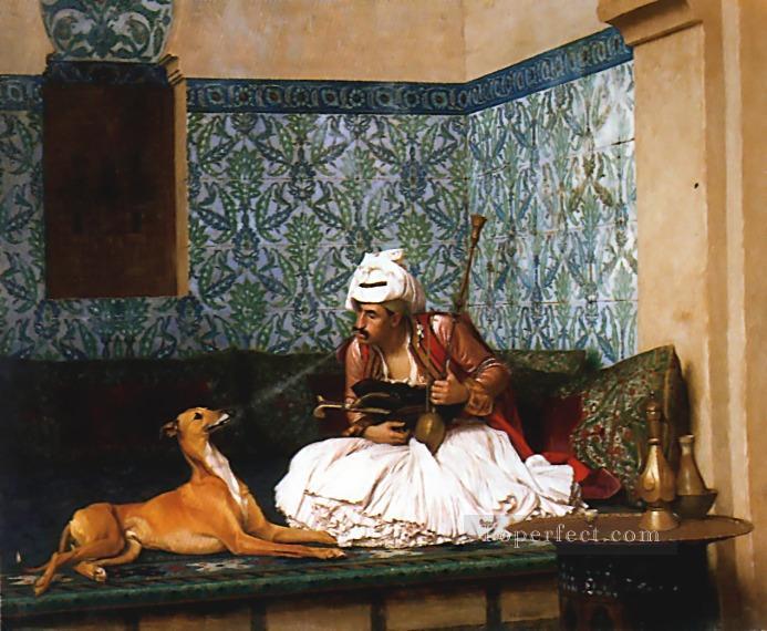 Arnaut soufflant de la fumée sur le nez de son chien Orientalisme grec arabe Jean Léon Gerome Peintures à l'huile
